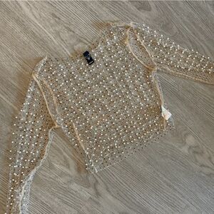 Windsor Pearl-Studded Sheer Blouse